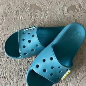 CROCS Teal Slide Sandals with Perforations
